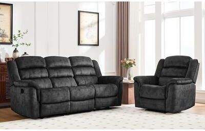 EBELLO Reclining Sofa for Living Room, Extra Wide Modern Overstuffed 3 Seat Recliner Manual Sofa Chair
