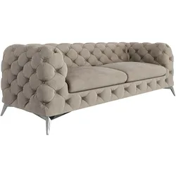 CHESTERFIELD-SOFA 3-Sitzer Laura Dunkle Creme Samt