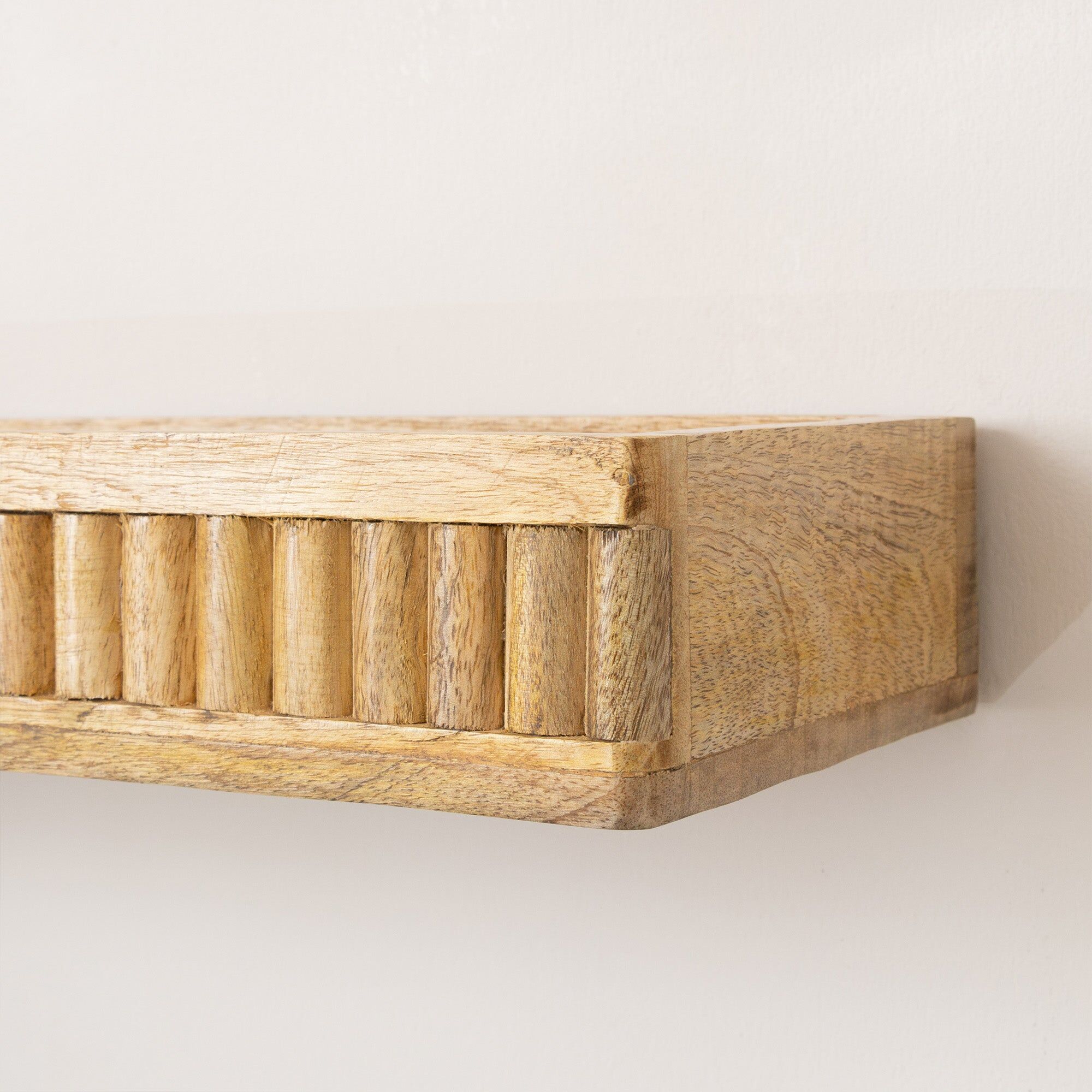 Mango Wood Fluted Wooden Wall Shelf - 70cm Wood, Metal