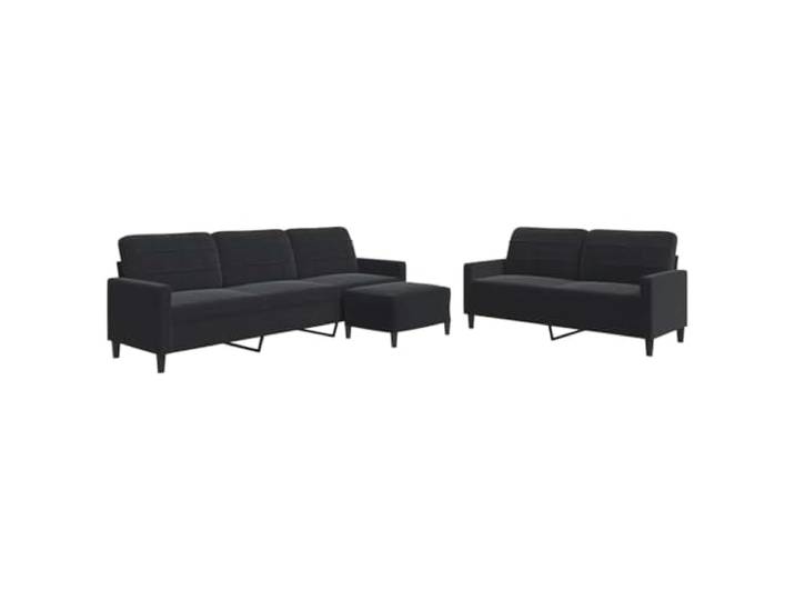 Todiikf 3-TLG Sofagarnitur Samt Couch Set mit Hocker Schwarz Metall Moderne 3er und 2er Couch mit Hocker fürs Wohnzimmer. Weicher Samtbezug, stabiles Metallgestell und Komfort.