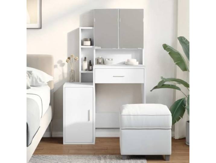 HKPWRBFG Schminktisch mit Spiegel & Schublade, Kosmetiktisch Holzwerkstoff Inklusive 8 Fächer, Praktische Aufbewahrung, Kompaktes Design
