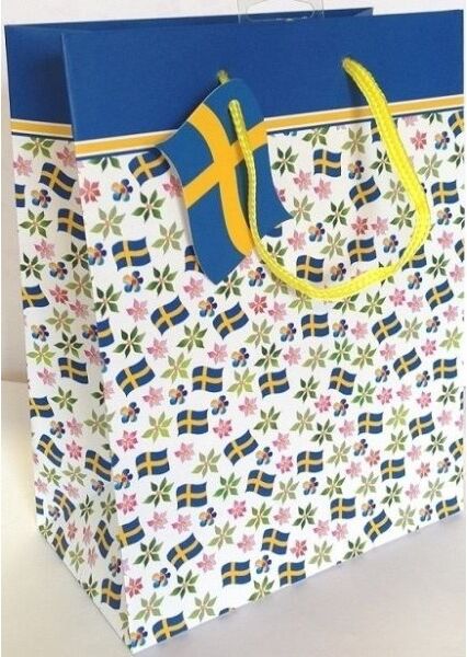 No-Name Gavepose, Svensk Flag M/blomster, 24x17,7cm, 1 Stk