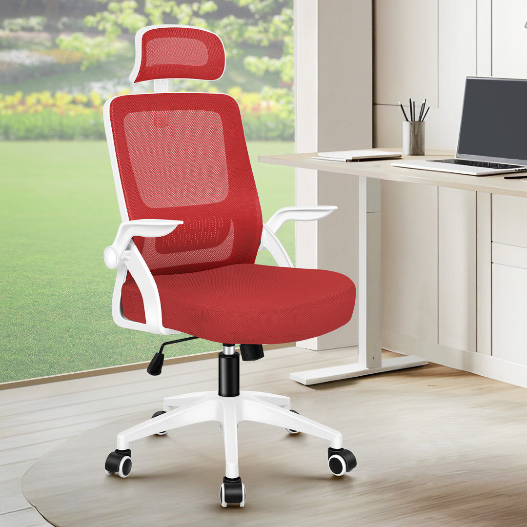 Rebrilliant Mesh Office Chair Ergonomic Gas Lift Swivel Tilt Computer Gaming Red/White 62cm W X 62cm D