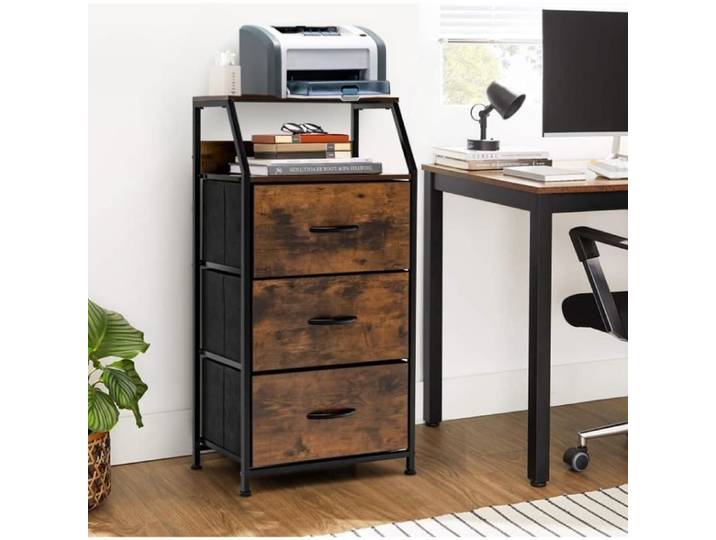 GIANTEX Meuble de Rangement Style Industriel à 3 Tiroirs Pliables et Amovibles Commode/Armoire Rangement Cadre en