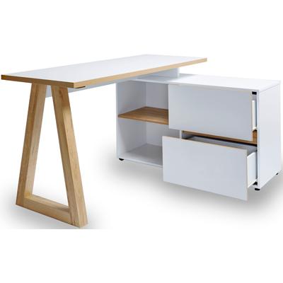 Eckschreibtisch JAHNKE "CLUB", braun (kerneiche, weiß, kerneiche, weiß, kerneiche, weiß), B:140cm H:76cm T:110cm, Tische, Eckschreibtisch, wechselseitig montierbar
