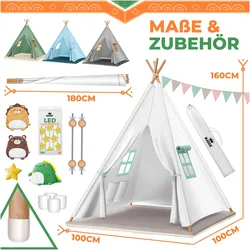 Kidiz  Tipi Zelt Spielzelt für Kinder, inkl. LED-Lichterkett