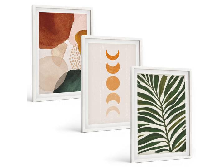 Tulup Bilder SET 3er Set - 40x60 cm Weißer Rahmen - Abstrakte Blattformen, Kunststoff, Rechteckig, 40x60 cm, Fotografie, Bilder & Rahmen, Bilder