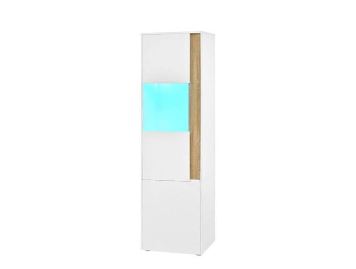Vitrine meuble rangement haut 2 portes LED acrylique blanc naturel salon bureau cuisine 50x40x179 cm