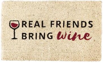 Evergreen 30 in. x 18 in. Real Friends Bring Wine Woven Back Coir Mat