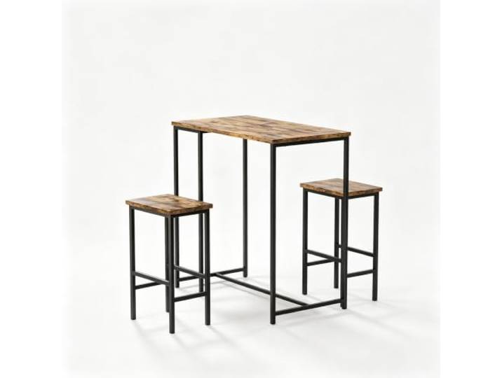 Koioplie Esszimmer-Set 3-teilig 2 Personen Holz Metall Vintage-Braun Kompakte Bauform, Sitzhocker mit Sitzplatte, praktische Fächer, Apartment