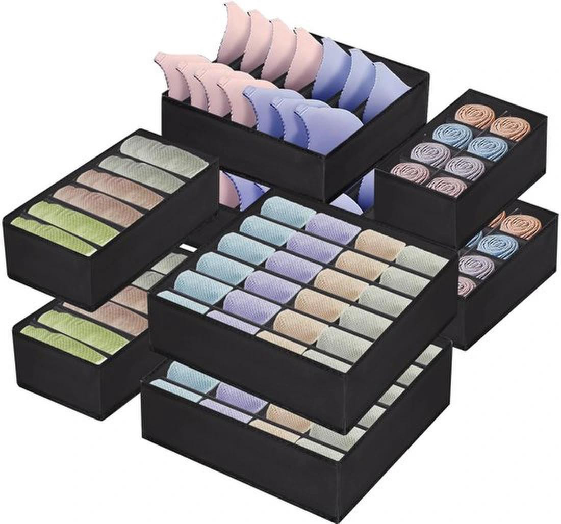 Azomor Set van 8 opvouwbare opbergdozen met dividers voor kleding en accessoires