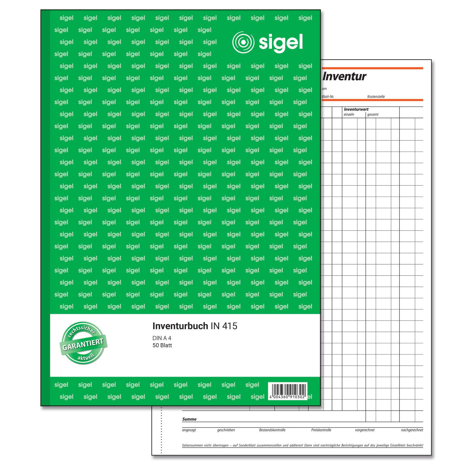 SIGEL Inventurbuch DIN A4 1x 50 Seiten IN415