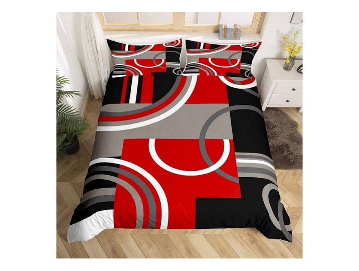 LuxusKollektion Kinderbettwäsche Bettwäsche 135x200 Arcs-Formen Rot/Schwarz/Grau
