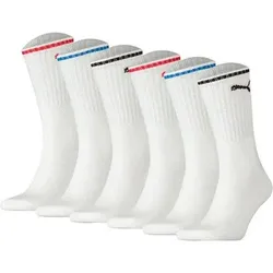 PUMA Unisex Sport-Socken, 6er Pack - Sport Crew Stripe, Tennissocken, Streifen, Größe 43-46 in Weiß Weiß