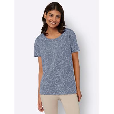 T-Shirt CLASSIC BASICS "Druck-Shirt", Damen, Gr. 42, blau (taubenblau, bedruckt), 100% Baumwolle, bedruckt, gemustert, mehrfarbig, Rundhals, Shirts T-Shirt