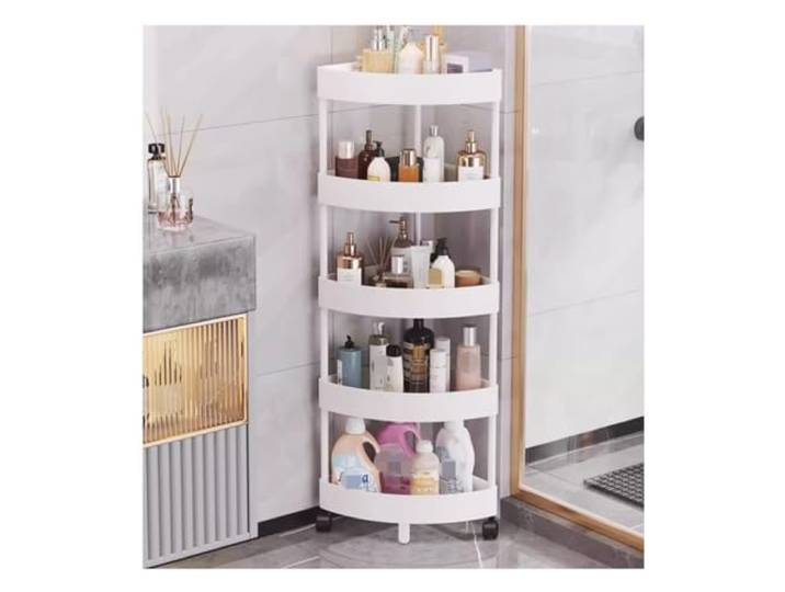 VNCdfhETs Standregal 5-stufiges Eckregal Mit Rollen, Ecklagerregal, Kunststoff-Eckregale Für Wohnzimmer, Badezimmer, Küche zur Organisation und Aufbewahrung(White)