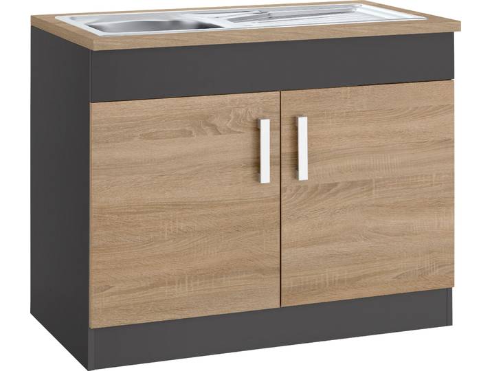 Spülenschrank KOCHSTATION KS-Gera , grau (eiche, anthrazit), B:100cm H:85cm T:60cm, Holzwerkstoff, Schränke, Spülenschrank, Breite 100 cm