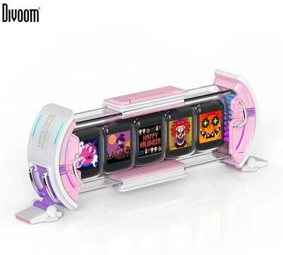 Newmooncrystals Times Gate Pixel Art Clock, RGB LED Display With Smart App Control For Home Desktop Decor & Gaming Setup, Perfect Gift times Gate Pink
