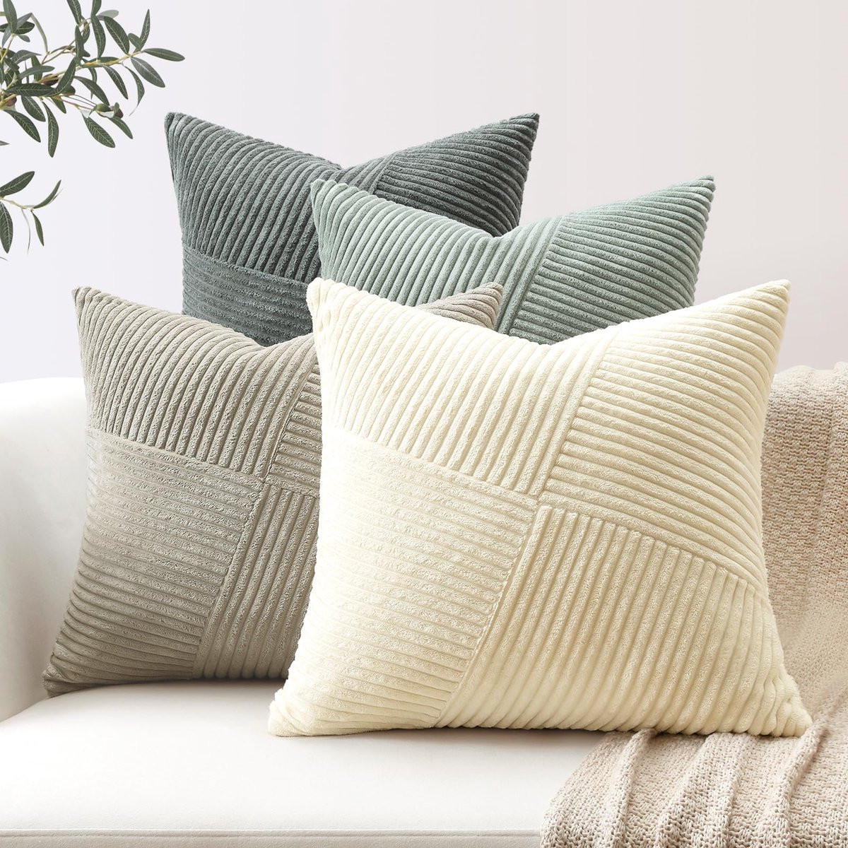 Ibenzoa Set van 4 gestreepte corduroy kussenslopen