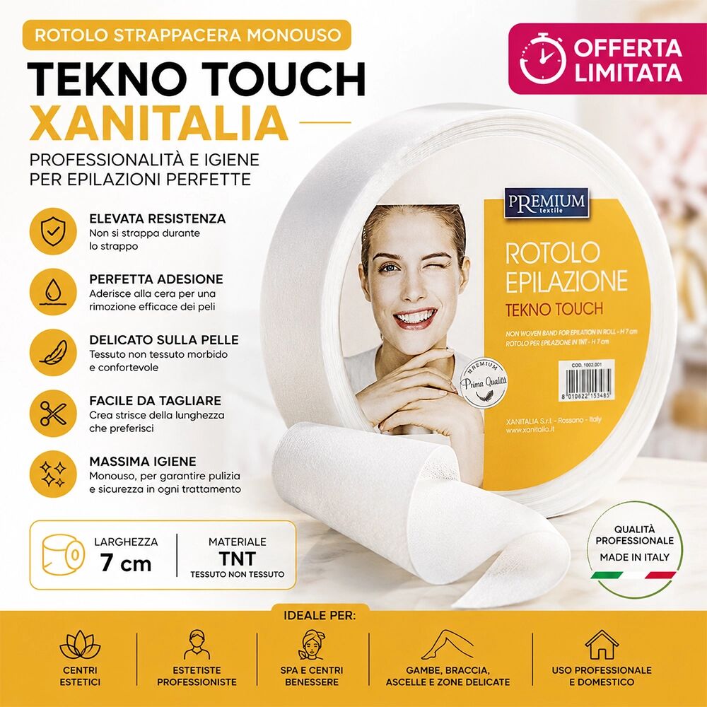 Xanitalia Rotolo Strappacera Monouso per Epilazione in TNT Tekno Touch 7 cm 24 ROTOLI