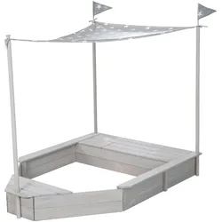 Sandkasten 'Schiff', Kinder-Outdoor-Sandkasten aus wetterfestem Massivholz, inkl. Sonnendach