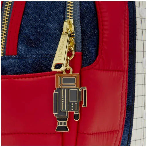Loungefly Back to the Future Marty McFly Cosplay Mini Backpack - Officially Licensed, Quilted Nylon, Denim Trim, Adjustable Shoulder Straps