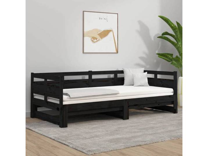 Lit coulissant Noir Bois de pin solide 2x(90x190) cm 820326