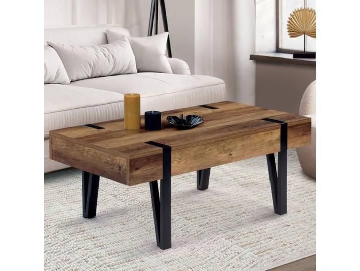 IDMARKET Table basse rectangulaire 1 tiroir AUSTRIA 100 cm bois pied épingle noir