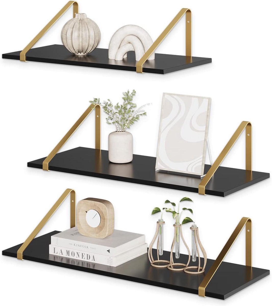 Set van 3 rechte drijvende acryl wandplanken voor decoratie en opbergen
