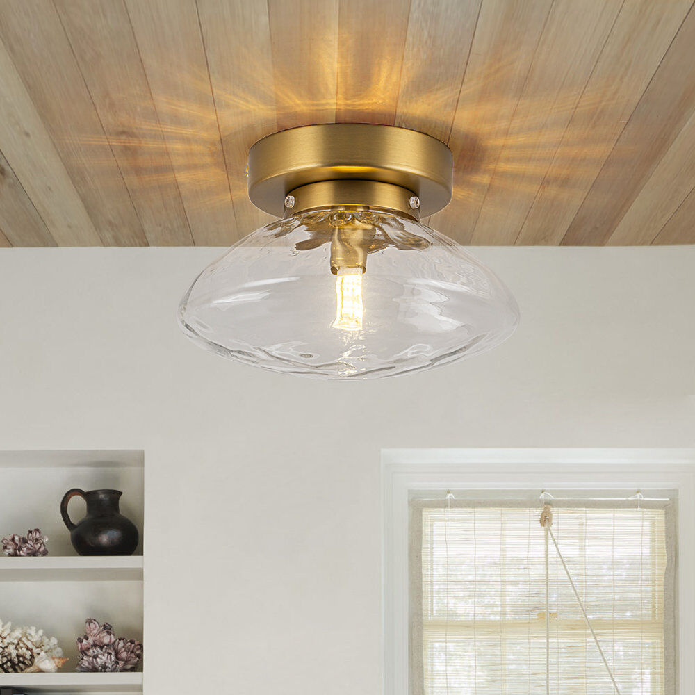 Brayden Studio Minimalist 1-Light Water Rippled Clear Glass Dual-Mount Semi Flush Black 13.5cm H X 20cm W X 20cm D