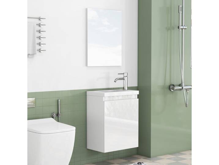 Meuble sous vasque mural vasque en céramique miroir inclus - TCQPZ - design sans poignée MDF blanc brillant 40 cm