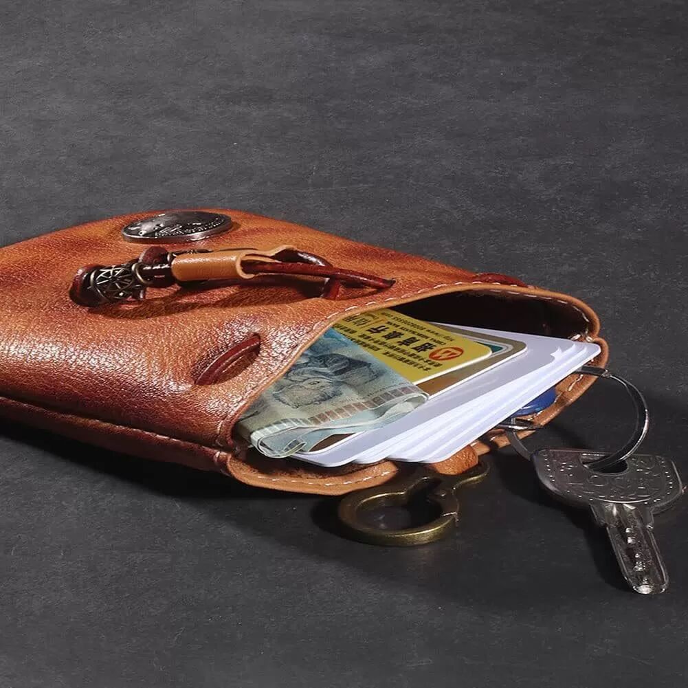 INF Beutel aus echtem Leder mit Kordelzug, Vintage-Geldbörse, Organizer für Kopfhörer/Schlüssel