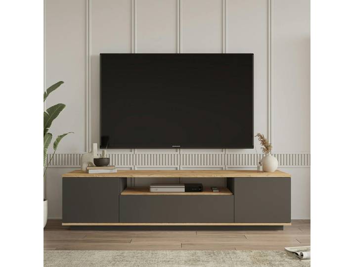 Meuble TV moderne 3 portes 1 niche MARFA - Anthracite