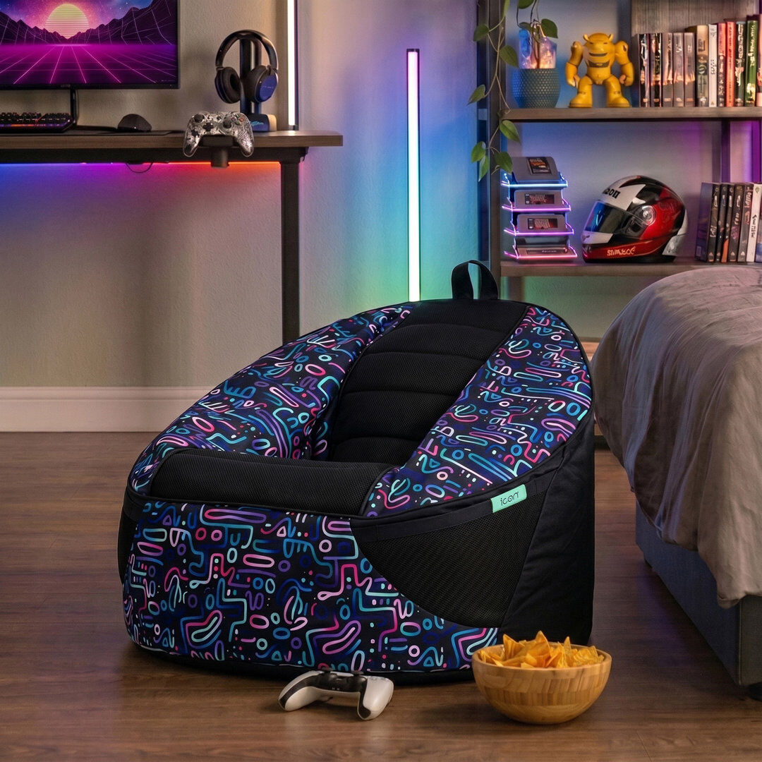 icon Alpha Kids Gaming Bean Bag Childrens Beanbag Black/Blue/Pink Medium