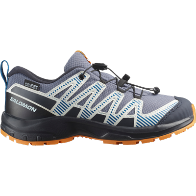 Outdoorschuh SALOMON "XA PRO V8 WP J", Kinder, Gr. 33, Textil, grisaille, dunkelblau, turmeric, Synthetik, Textil, Schuhe Outdoorschuh, wasserdicht