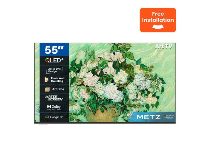 METZ 55MUE7800Z Téléviseur intelligent 55 pouces Google TV, TV Lifestyle, QLED, design monocoque ultra-fin, écran mat, HDR10+, Dolby Vision, Dolby Atmos, protection des yeux
