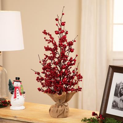 Northlight "Red Berry Artificial Christmas Tree in Burlap Base - 24"" - Unlit"
