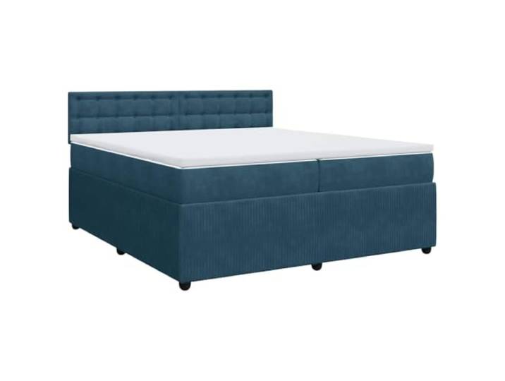 PUGYNBK Boxspringbett aus blauem Samt, 200 x 200 cm Taschenfederkernmatratze, abnehmbarer Matratzenschoner, Lattenrost, atmungsaktive Unterstützung