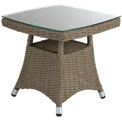 Gartenbeistelltisch Ashfield, aus Kunst-Rattan und Glas, klassisch, beige natur, 50x50 cm
