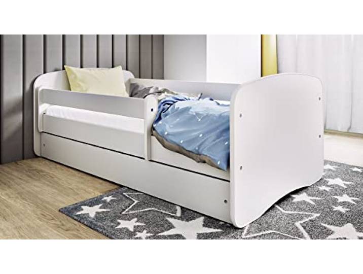 Kids Collective Kinderbett 80x180 cm mit Matratze, Rausfallschutz, Lattenrost & Schublade in weiß 80x180 Mädchen Jungen Bett Skandi von 3. bis 12. Lebensjahr