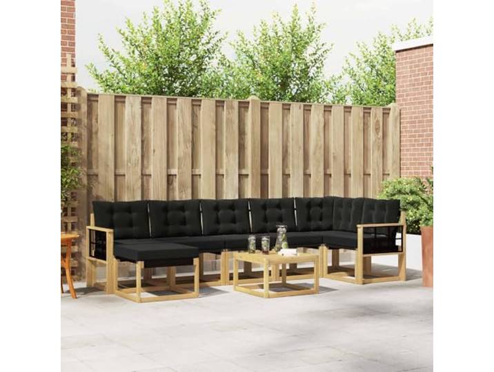 RJPLMFV Sofaset für den Außenbereich, 8-teilig, Weiß und Schwarz Massive Akazie, Kissen mit Reißverschluss, gepolsterte Sitzfläche, Lattenrost, pflegeleicht