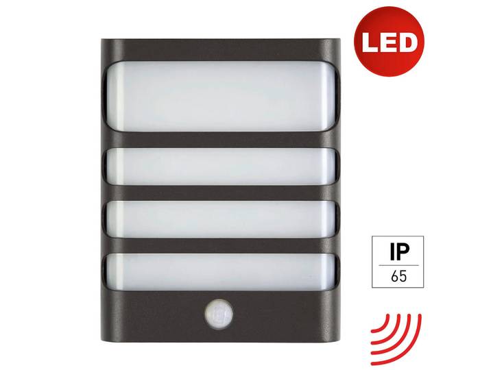Led-Aussenleuchte Vega, Schwarz, Metall, rechteckig, 20x7.2x16 cm, Europäischer Sicherheitsstandard, Schutzklasse I (Erdungsanschluss), IR Bewegungsmelder, Lampen & Leuchten, Außenbeleuchtung, Außenleuchten