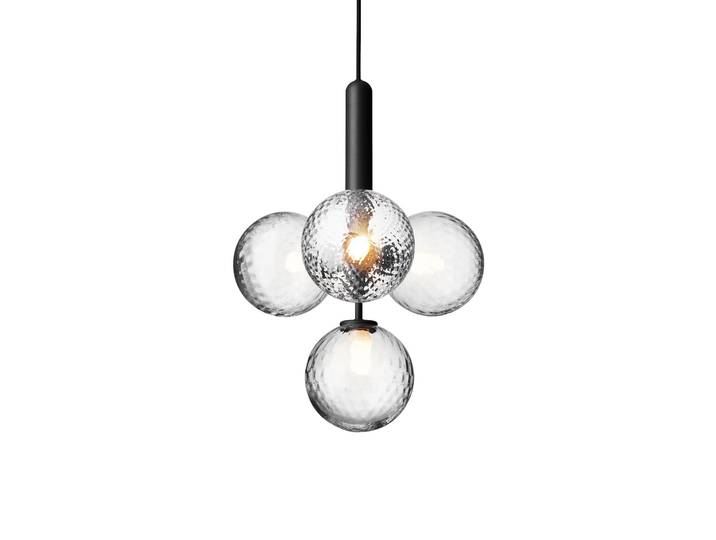 Miira 4 Krohnleuchter Rock Grey/Optic Clear - Nuura - Wohnzimmer - Design - Glas - Kugel