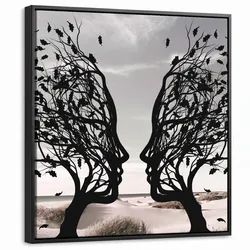 LEINWAND Bilder mit Rahmen - Strand - Meer - Menschen - Baum - Moderne Kunst - 50x50