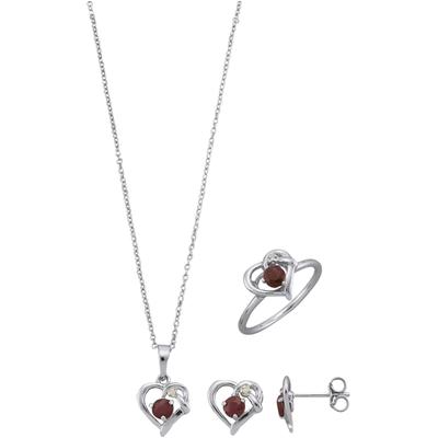 Schmuckset FIRETTI "Multipack Schmuck Geschenk Silber 925 Halskette Ohrstecker Ring Herz" Gr. 60, rot (silberfarben, rot, kristallweiß, rot, kristallweiß), Schmuck_Sets, Damen, 60, Silber 925 (Sterlingsilber), Schmuckset, mit Rubinen und Zirkonia...