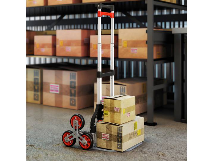 HOMCOM Chariot Monte-Escaliers 6 Roues 70kg Aluminium Rouge