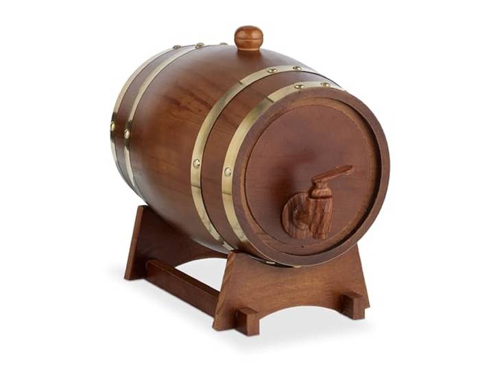 Relaxdays Tonneau en Bois\, 2\,2 L\, fût avec Support et Robinet\, Marron foncé vin & spiritueux\, distributeur décoratif