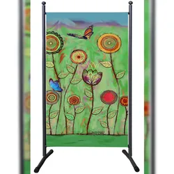 QUICK STAR Paravent 1tlg. 180x78cm Green Flowers