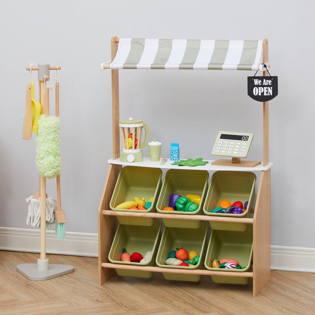 Teamson Kids Little Helper Market Play Stand Olive/Green 100cm H X 67cm W X 30cm D