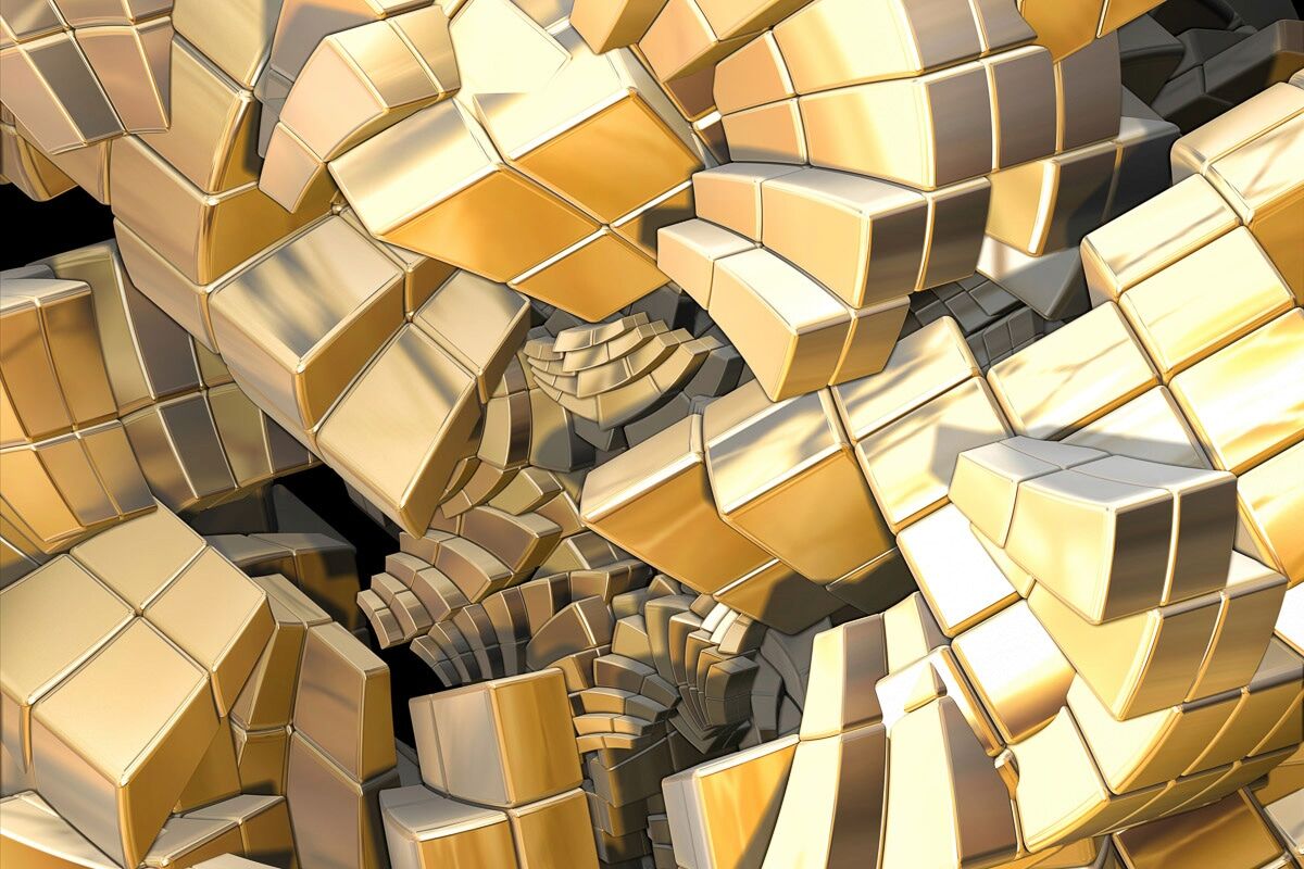 Fototapete PAPERMOON "Fraktale goldene Treppe", bunt, B:2m L:1,49m, Vlies, Tapeten, Fototapete